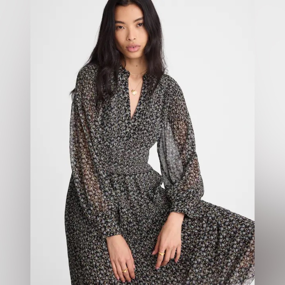 MADEWELL PLEATED PUFF SLEEVE MAXI DRESS IN FLORAL   NWT  original price $258.00 - Picture 3 of 13